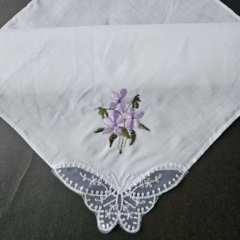 3-Pack 11-Inch Pure White Embroidered Cotton Handkerchiefs