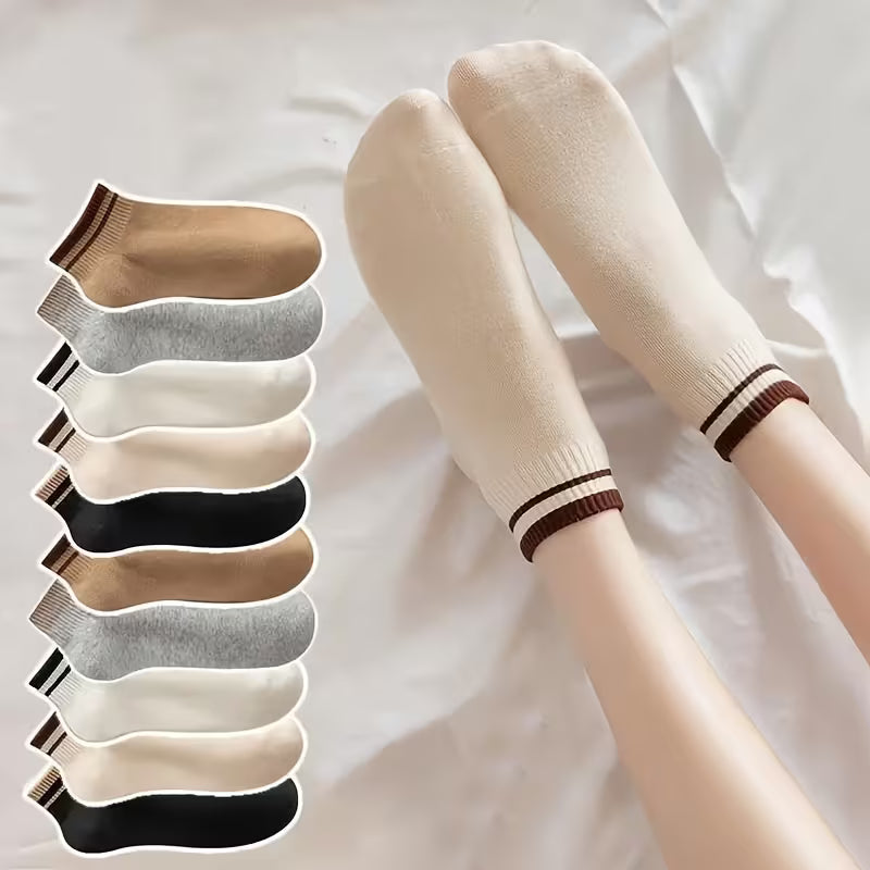 10 Pairs Striped Short Socks, Comfortable Breathable Sports Socks