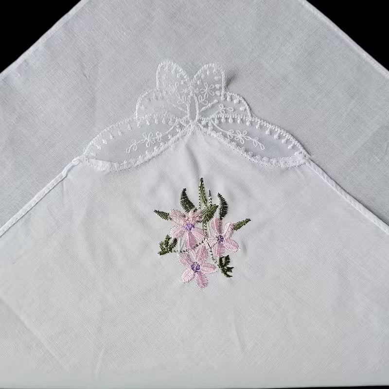 3-Pack 11-Inch Pure White Embroidered Cotton Handkerchiefs